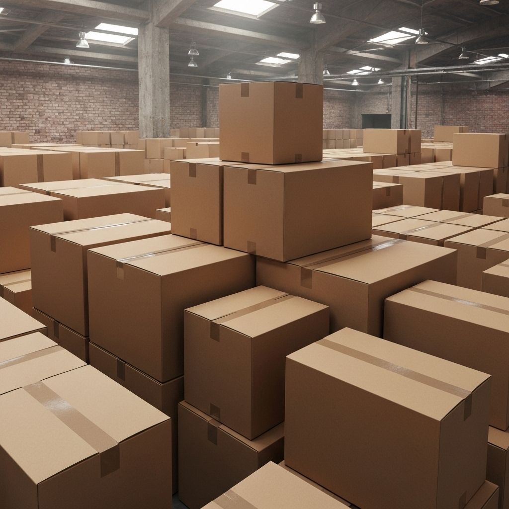 Stack of plain kraft corrugated shipping boxes